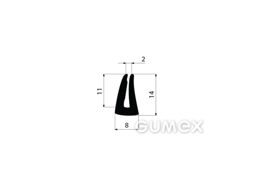 "U" Gummiprofil, 14x8/2mm, 60°ShA, SBR, -40°C/+70°C, schwarz, 